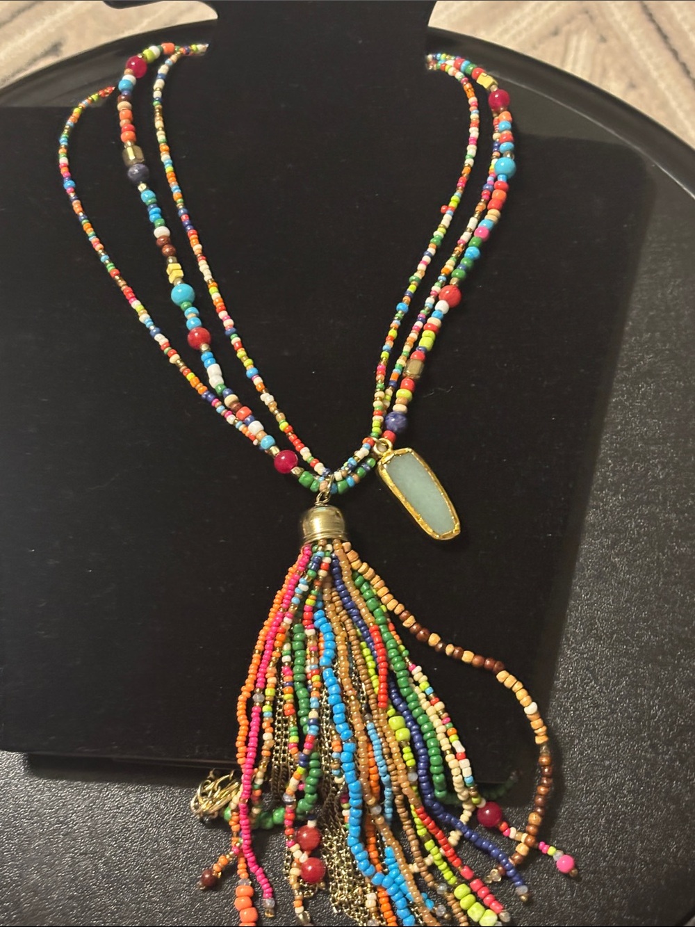 Chico's Multicolor Seed-Bead Tassel Necklace with Gem Pendant - Picture 15 of 16